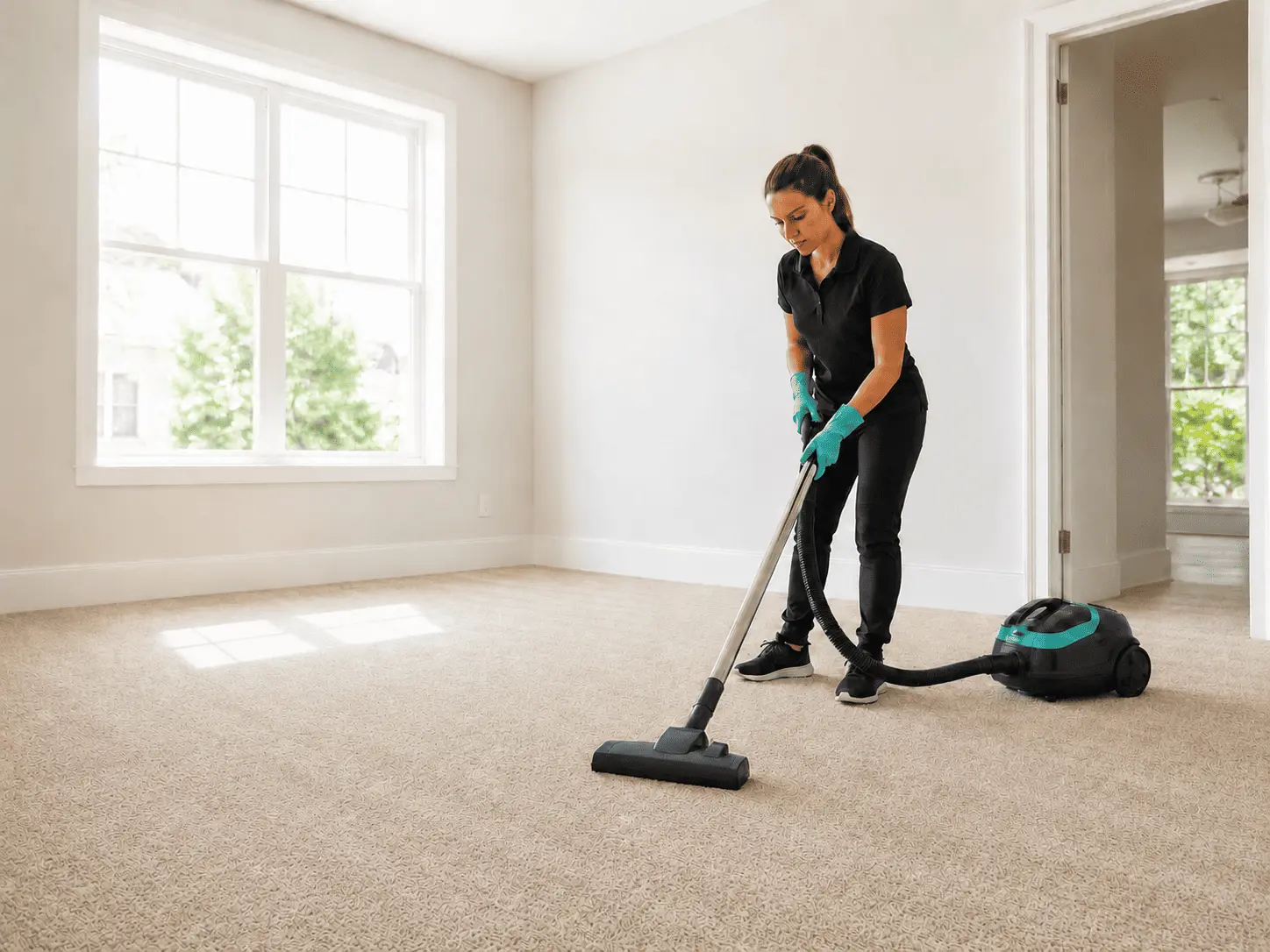 Vacuuming an empty room in preparation for move-out