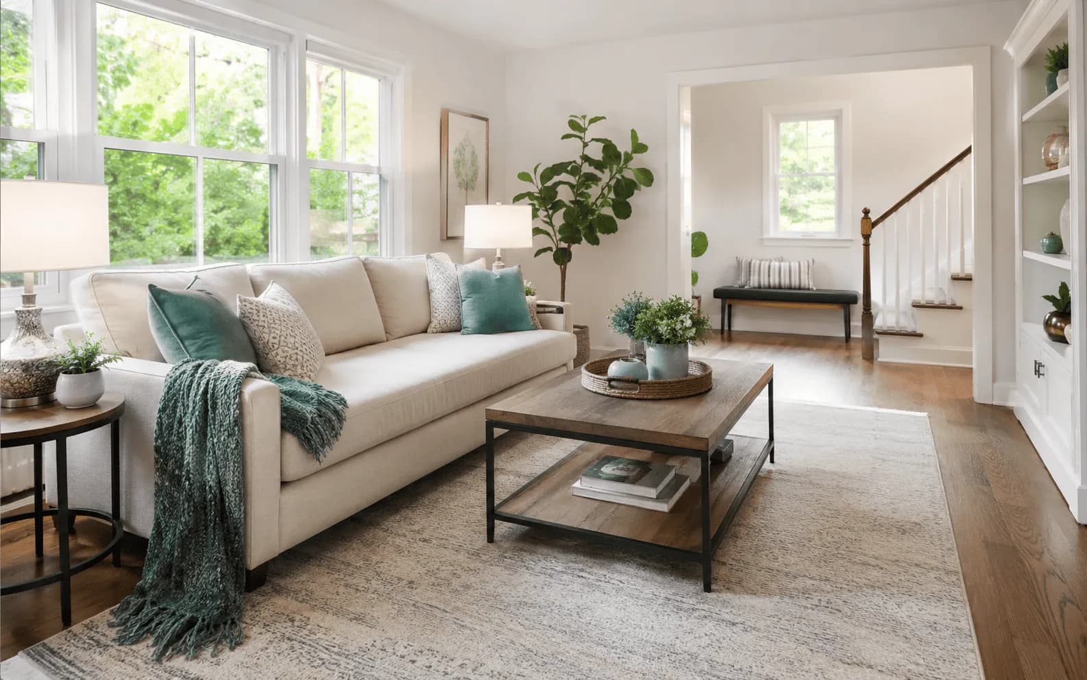 Clean, cozy living room kept fresh with recurring house cleaning